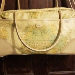FUN VTG.TRAVEL BAG W/MAP DESIGN.HANDLE&CROSSBODY!